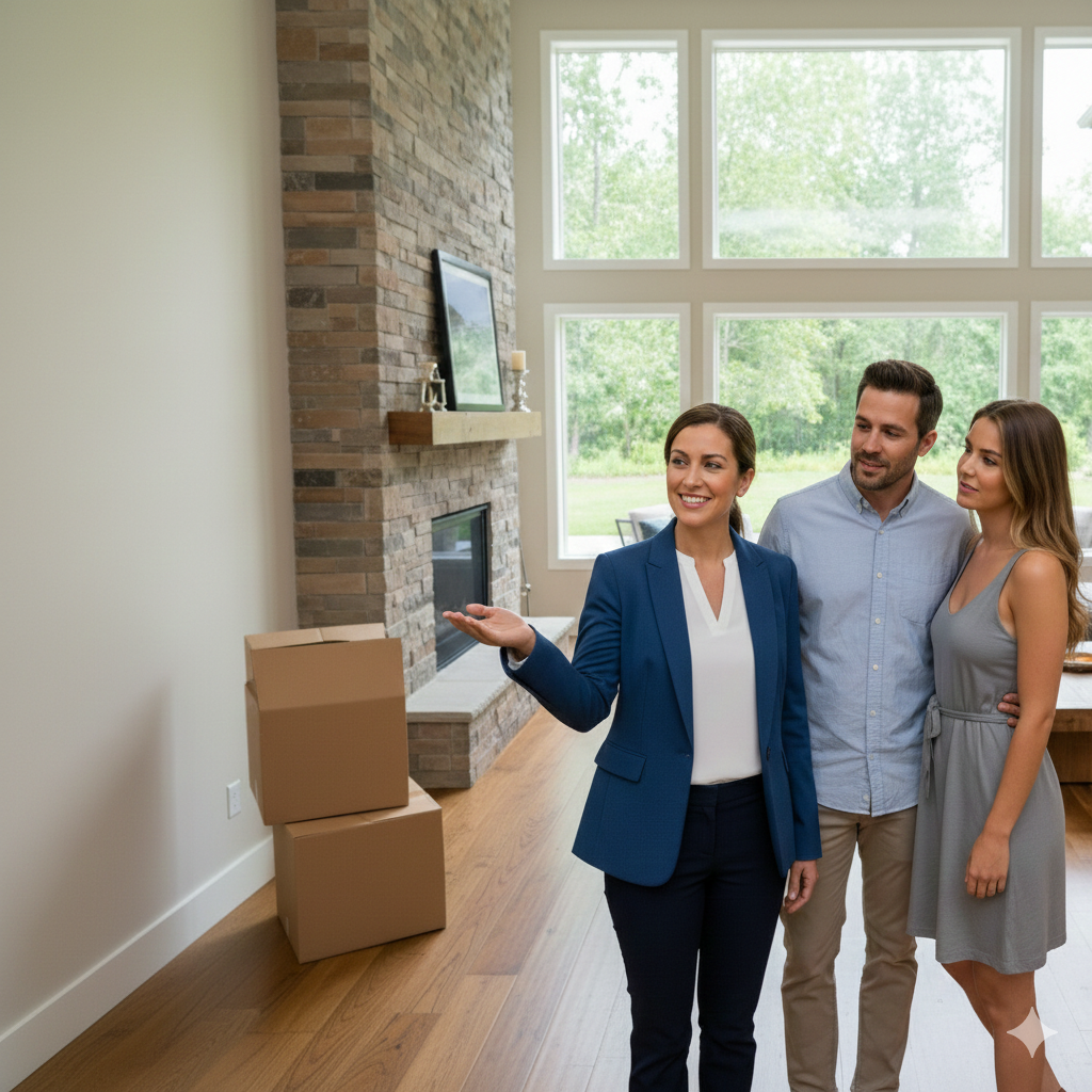 Property manager showing a home to a couple