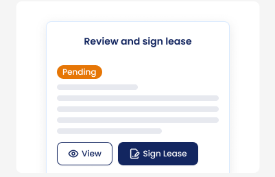 Review and sign lease panel with pending status