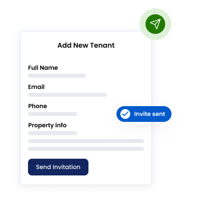 Add new tenant form with invite sent confirmation