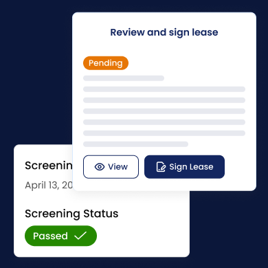 Review and sign lease panel with passed screening status