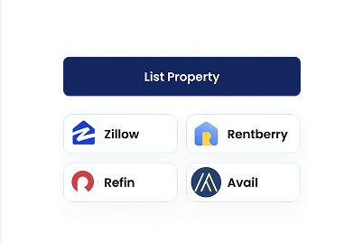 List Property button with Zillow, Rentberry, Refin, and Avail platform badges