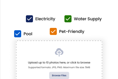 Amenity checklist and photo upload panel
