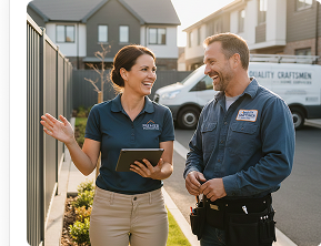 Maintenance technician talking with a tenant