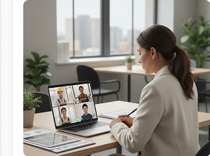 Property manager reviewing vendors on a video call