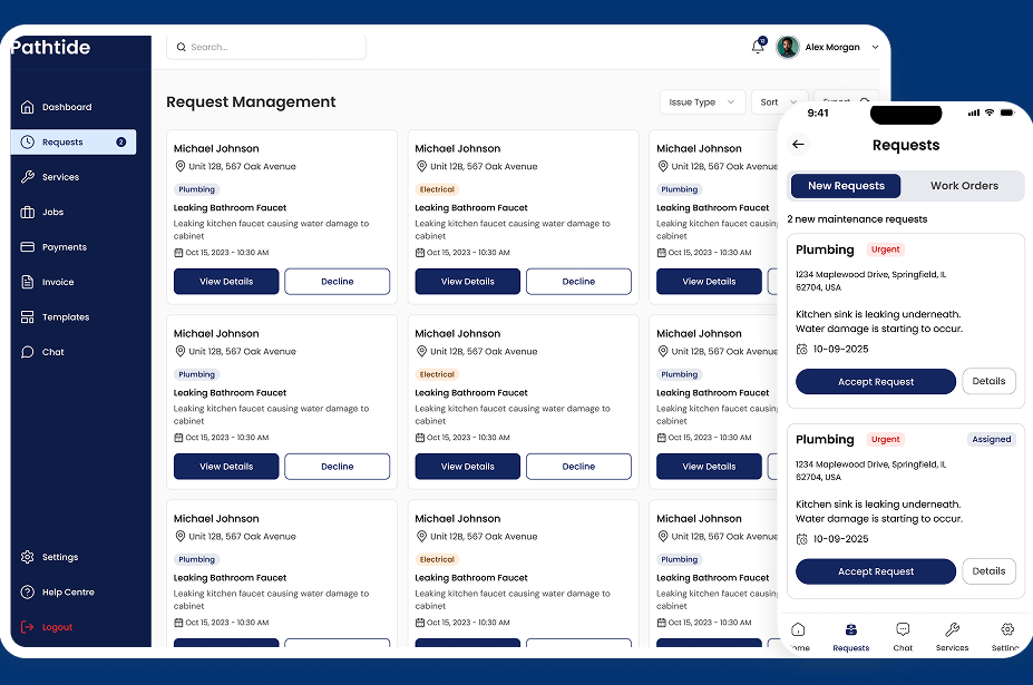PathtidePM request management dashboard and mobile app