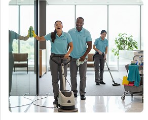 Cleaning services team at work