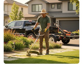 Landscaper trimming a lawn