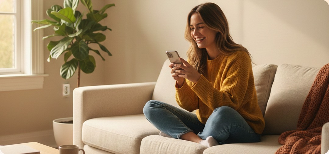 Tenant managing her rental from her phone at home