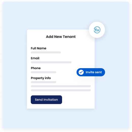 Add New Tenant form with invite sent confirmation
